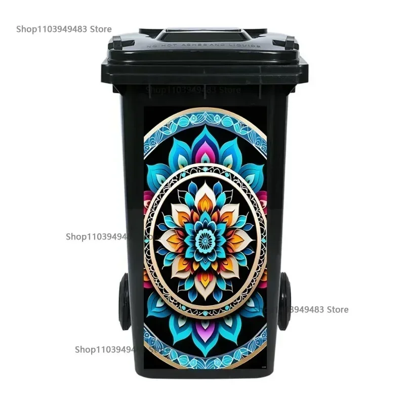 Mandala Pattern Customize Outdoor Home Garbage Bins Decoration Self-adhesive Stickers Waterproof Art Mural Trash Can Decals