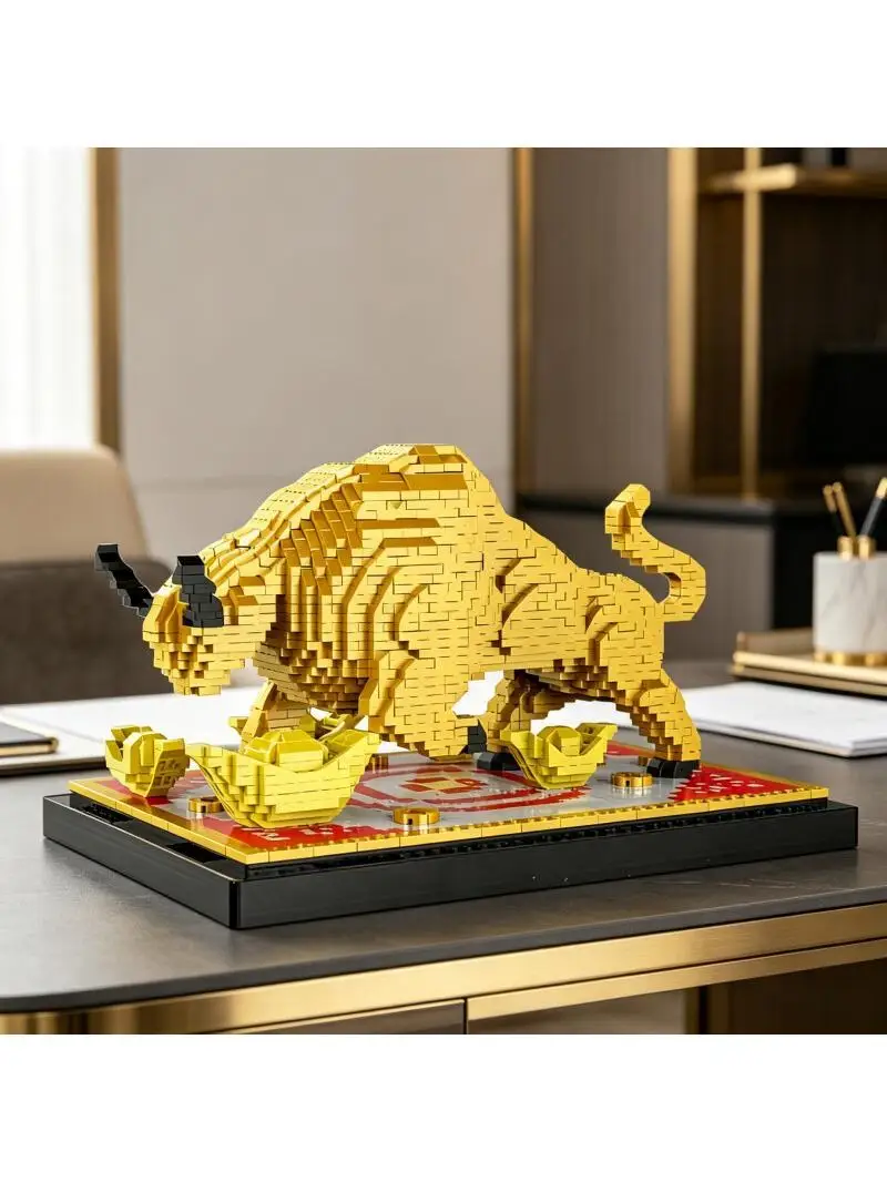 

KAVOWORLD 1698pcs Taurus Micro-particle Building Blocks Model Gold Bull Suitable For Birthday Christmas Halloween New Year Gifts