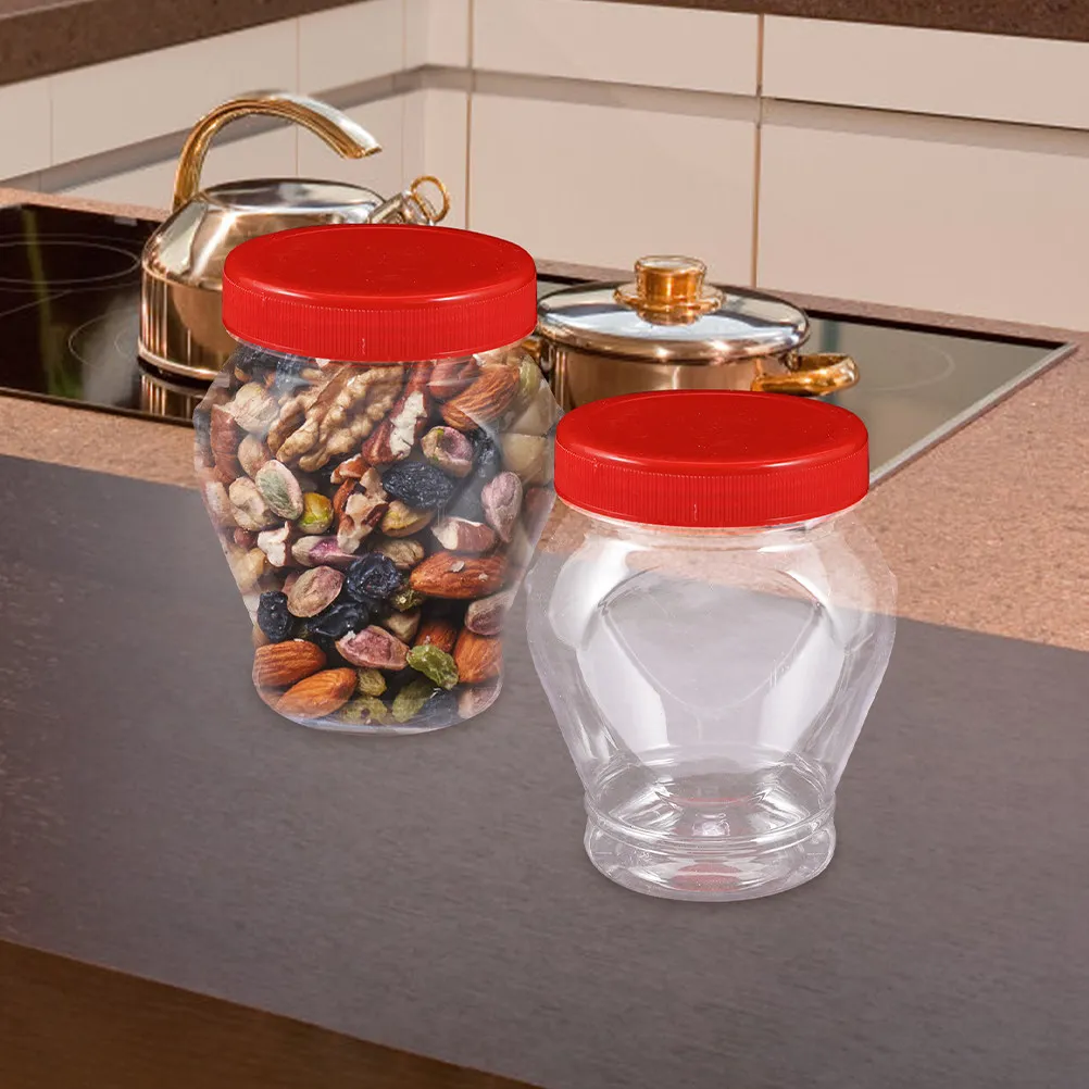 Heart Design Clear Plastic Jars 350Ml with Airtight Lids Empty Food Storage Containers for Candy Sauce Pickles Spices Snacks