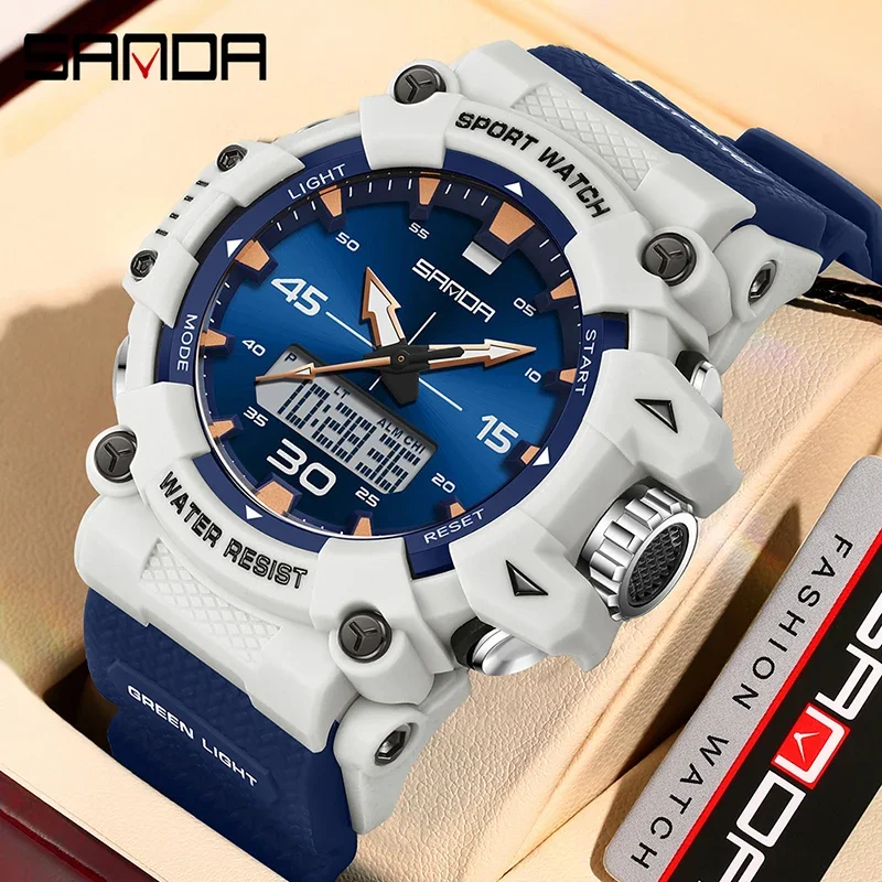 SANDA, nuevo estilo G, relojes para deportes al aire libre para hombres, relojes LED multifuncionales impermeables a la moda para hombre, relojes electrónicos de cuarzo, reloj despertador
