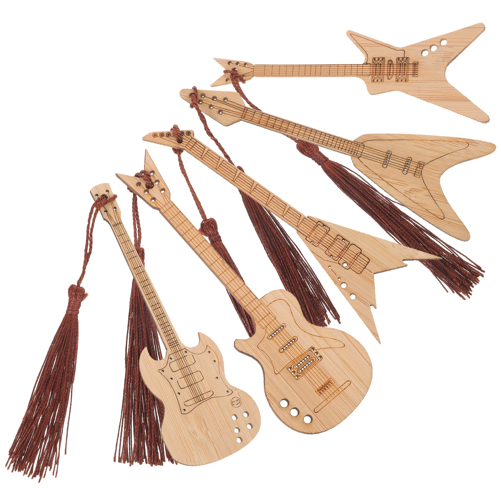 

5pcs Guitar Shaped Bookmarks Musical Instrument Bamboo Lightweight Storage Decorative Reading Accessories Gifts