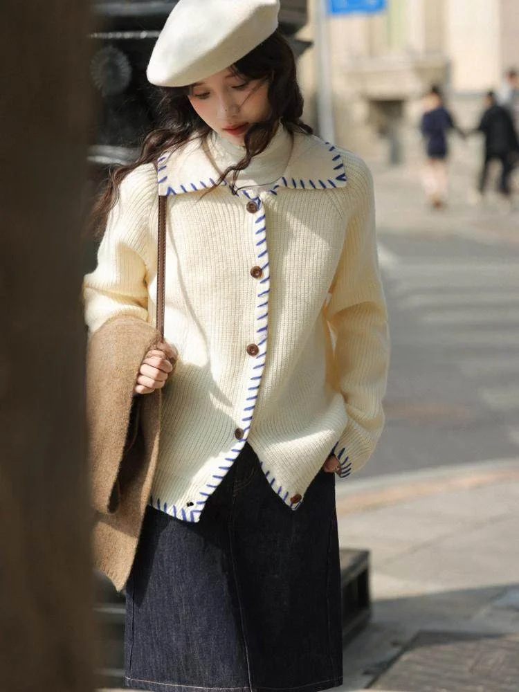 

Женский свободный кардиган-свитер Color Blo с отложным воротником, мягкий, с длинными рукавами, из смесовой ткани (полиэстер, акрил, нейлон)