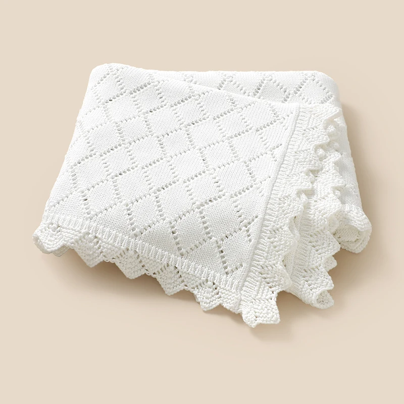 綿ベビーブランケットニット新生児男の子女の子ベッドベビーベッドキルト-100-80-センチメートル幼児ベビーカーおくるみファッション固体フリルチェック柄ラップソフト