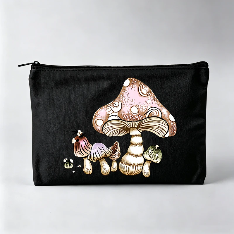 Mushroom Print Makeup Bag, Fantasy Nature Graphic Cosmetic Pouch for Daily Use