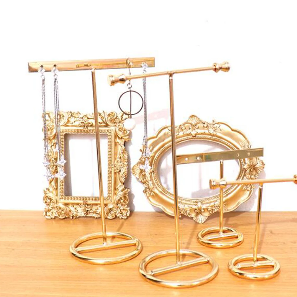 

2pcs Ear Ring Display Stand T Shape Jewelry Organizer Metal Earring Holder For Studs Hoops Small Large Size Golden Stable Base