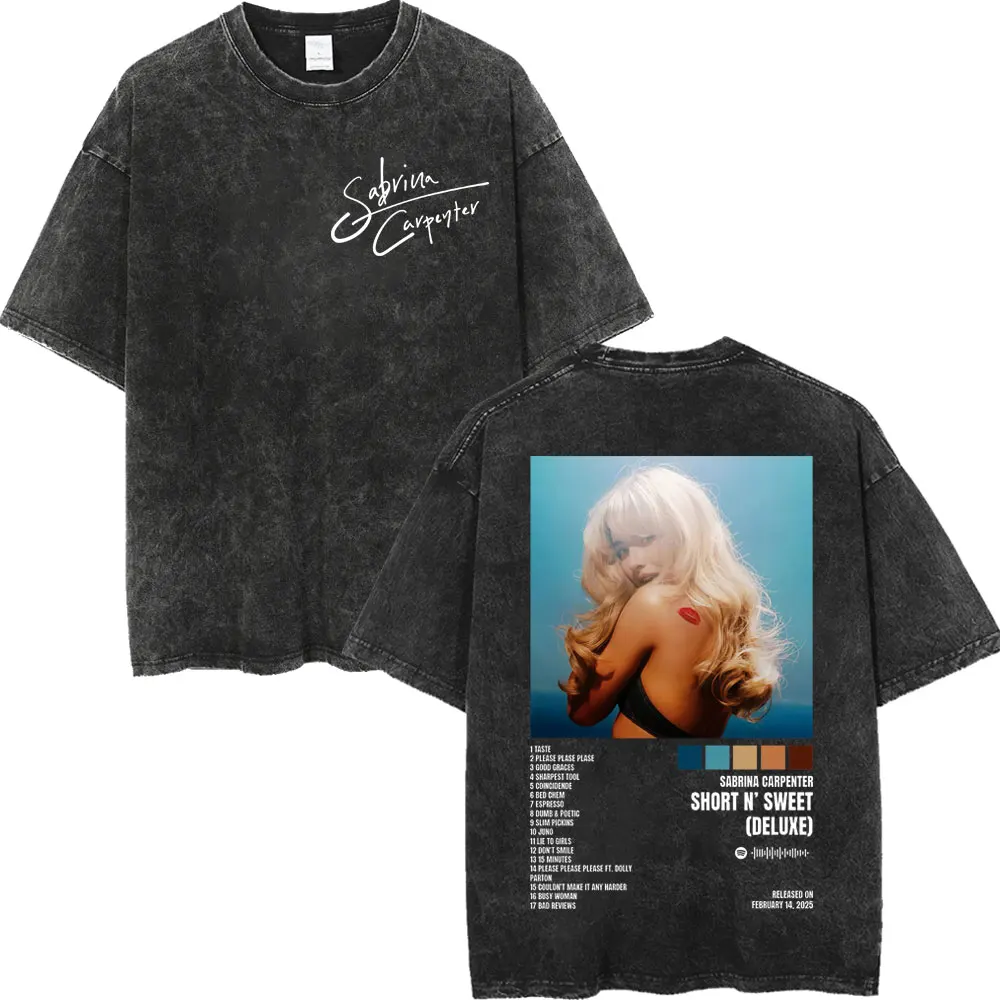 المغني سابرينا نجار ألبوم تي شيرت الرجال النساء الملابس موضة خمر غسلها تي شيرت الصيف عادية كم قصير تي شيرت #3