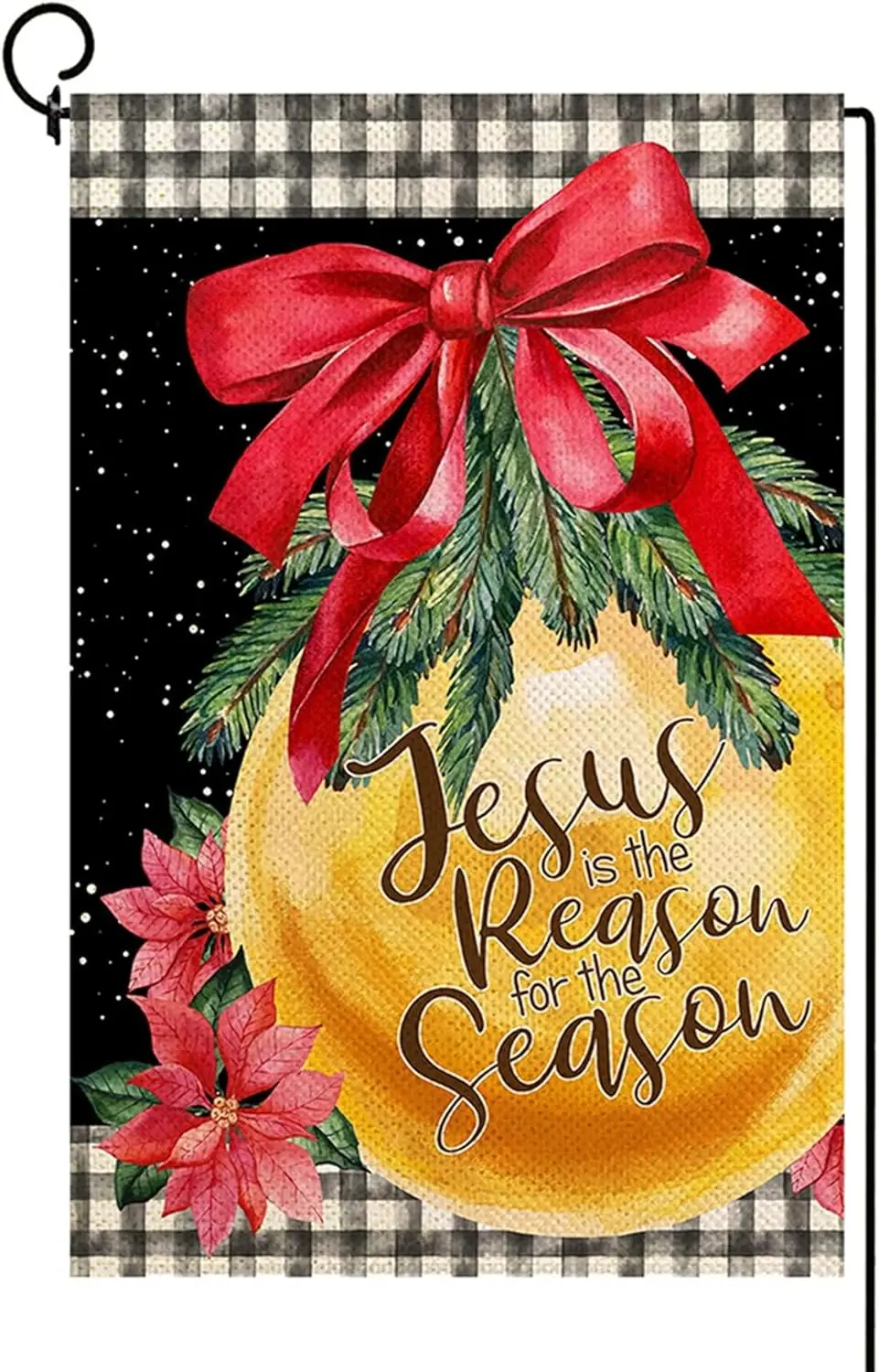 Baccessor Christmas Garden Flag Burlap Double Sided, Christmas Jesus is the Reason for the Season Nativity Jingling Bell Red Fla