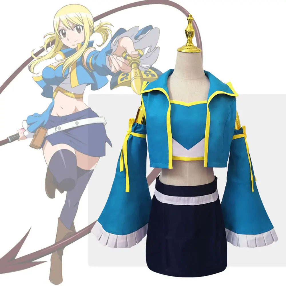 Lucy Heartfilia Anime Cosplay Costume Blue Sailor Uniform Lovely Skirt Halloween Carnival Party Suits Clothes For Woman Girls