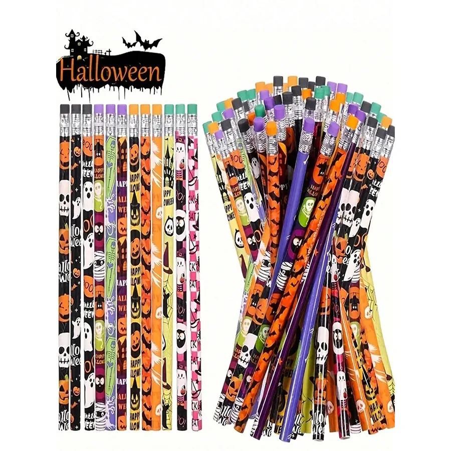 12Pcs/set Skull Goost HB Writing Pencils Stationery Gift for Halloween Party Favors Goodie Bag Fillers Trick or Treat Supplies