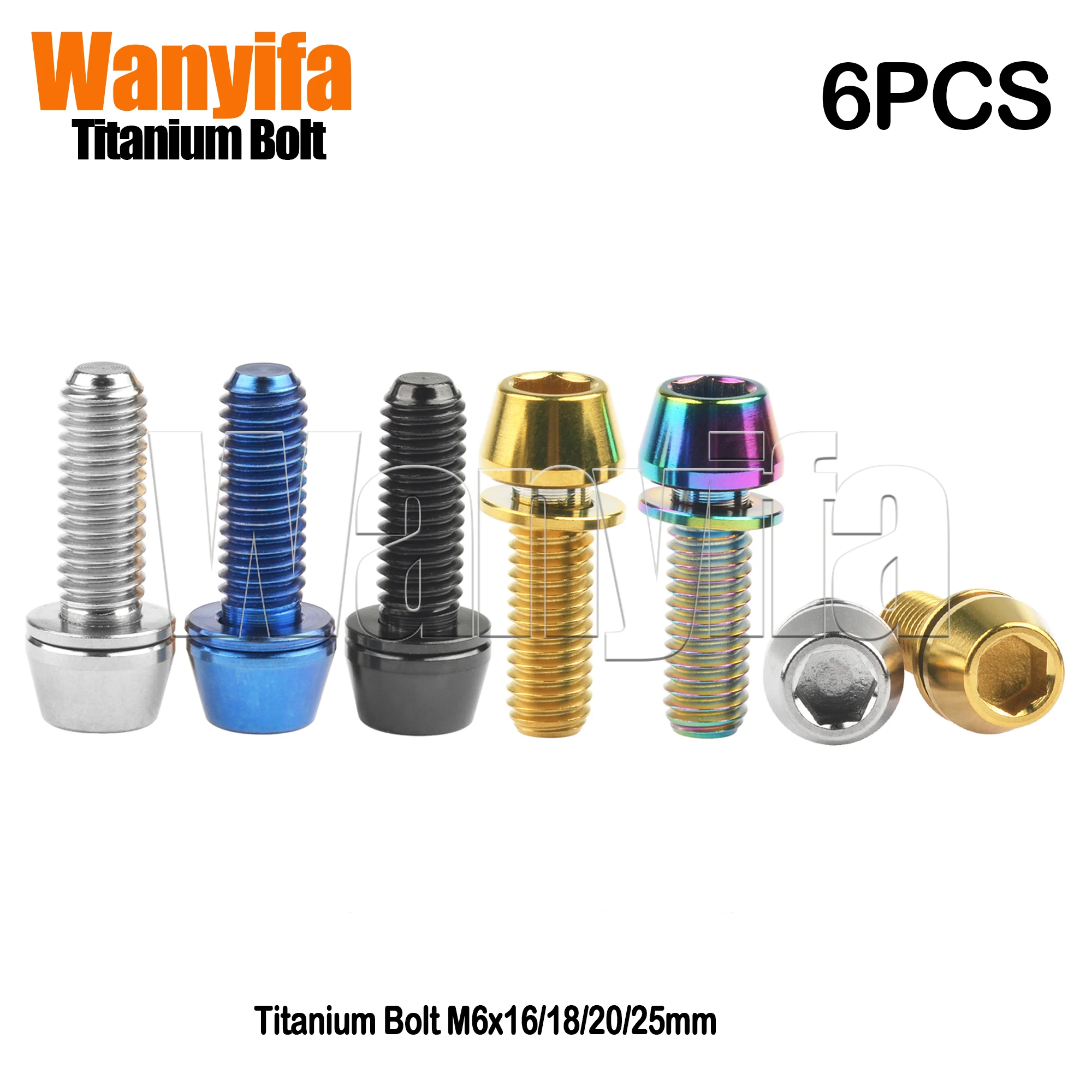 

Wanyifa Titanium Bolt M6x16/18/20/25mm Allen Head with Washer Screw for MTB Road Bike Stem bar Stem Riser 6Pcs