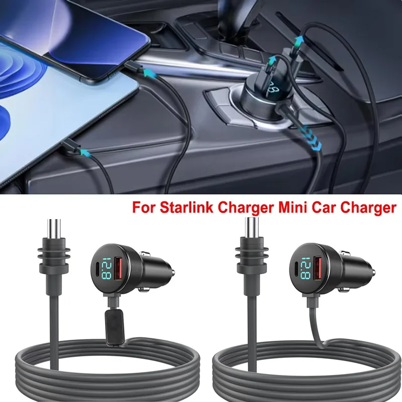 

3 in 1 Mini Car Charger USB Dual 12V-24V Vehicles 2M Cable DC Voltimeter Digital Waterproof Extension Cable For Star