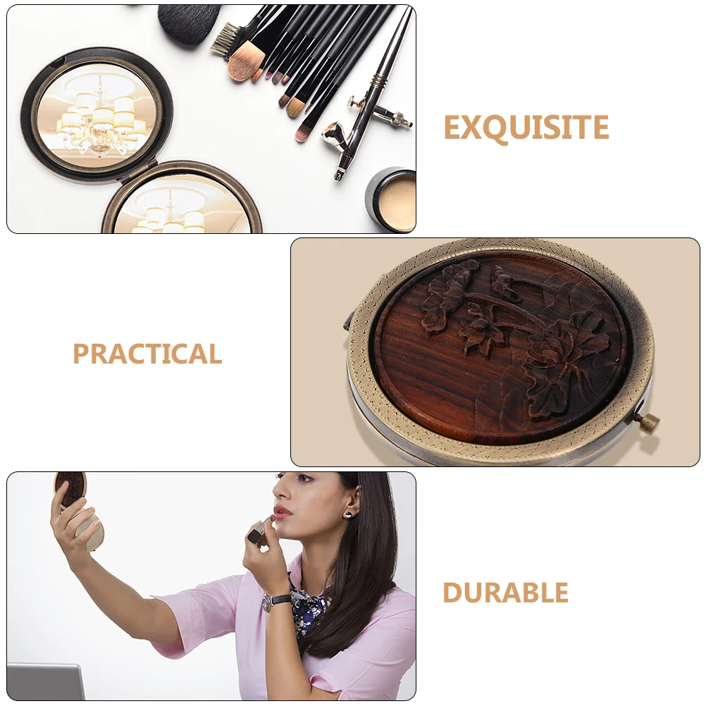 

2pcs Two-Sided Makeup Foldable Women Portable Mini With Wooden Design Lightweight Compact Travel Mirrors For Pocket