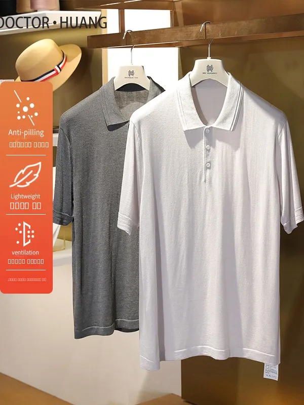 

Doctor.Huang's Summer 2025 Men's Casual ort Sve Knitted T-irt Lenzing Lyocell Wool Blend irt Faion Urban Sle