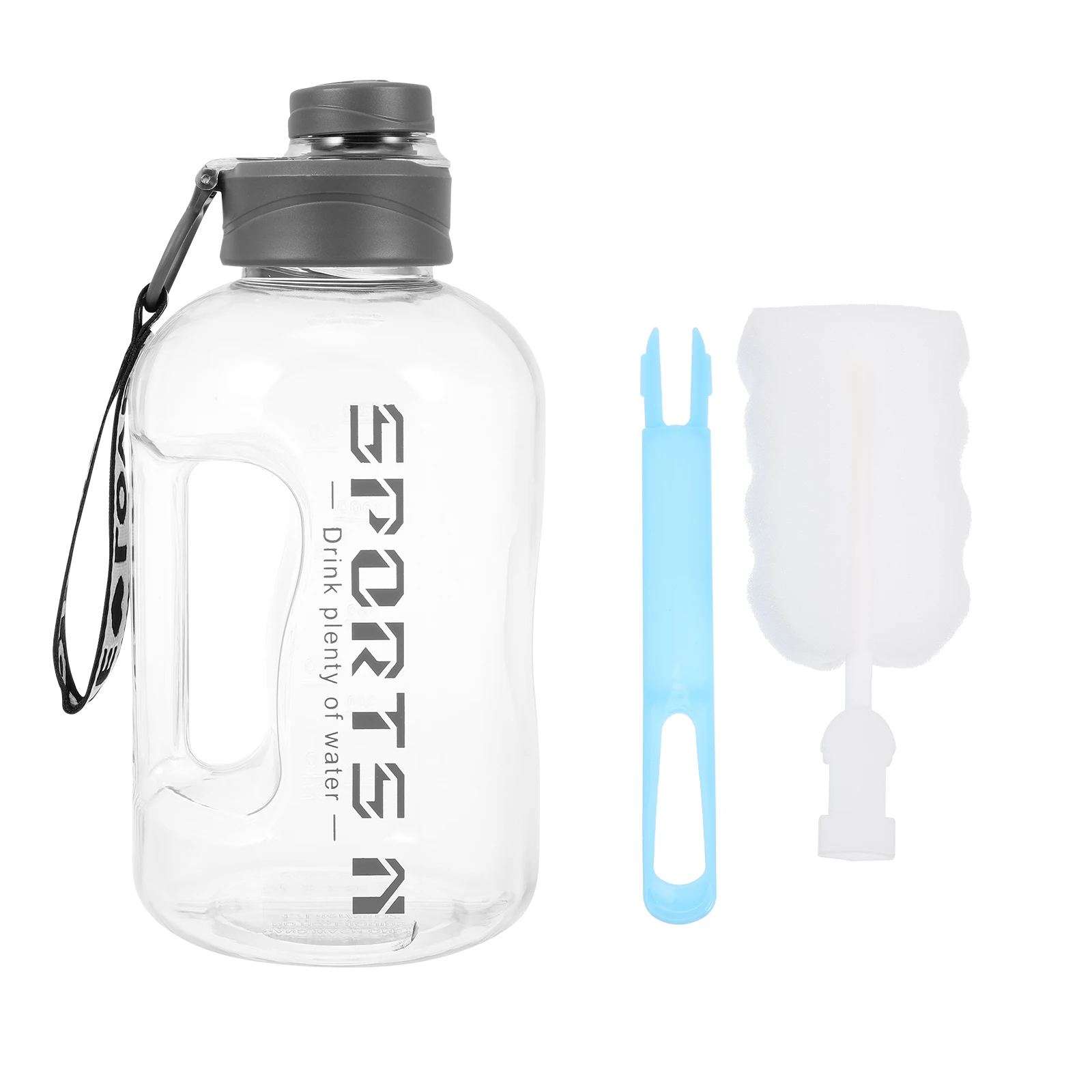 

1 set Large Capacity Water Bottle 1700ml Gray Portable Sports Fitness Jug Stable Base Thickened Cup Body For Work Outdoor School
