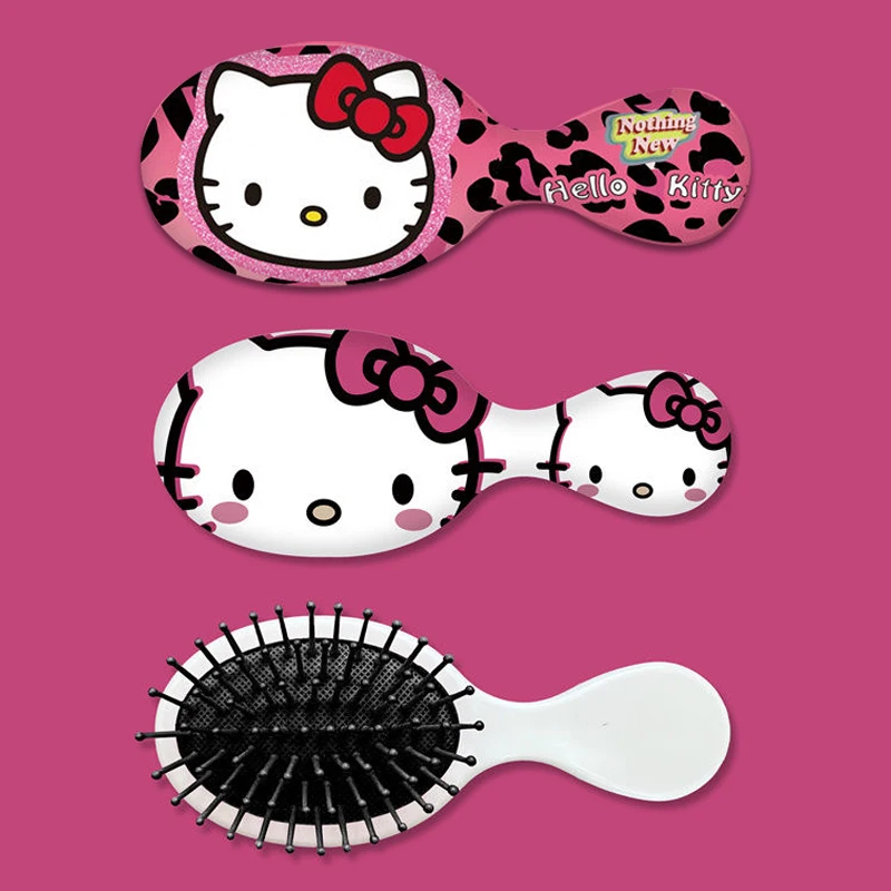 Kawaii Pink Leopard Hello Kitty Comb Harajuku Cute Girl Massage Mini Comb Curly Hair Fluffy Portable Comb Birthday Gift