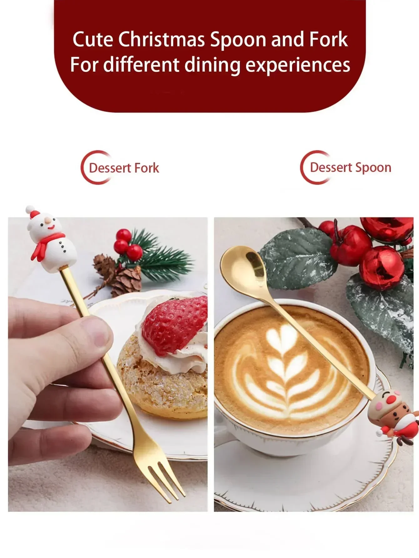 Christmas Coffee Spoons Forks Set Stainless Steel Christmas Gifts for Kids Tea Fruit Dessert Scoop Xmas Decor Tableware Cutlery