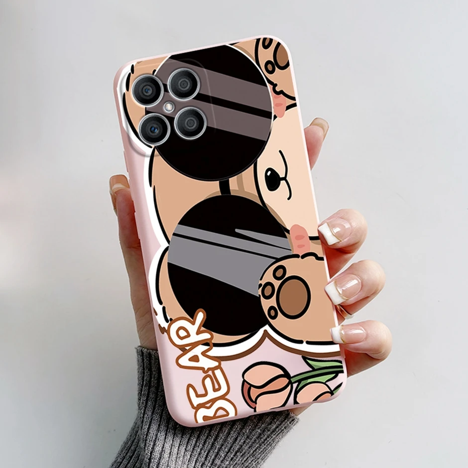 For Honor X8 4G Exquisite Beautiful Painted Phone Bumper Liquid Silicone Case Fro Honor X8 4G Unique Cute Cartoon Camera Carcasa