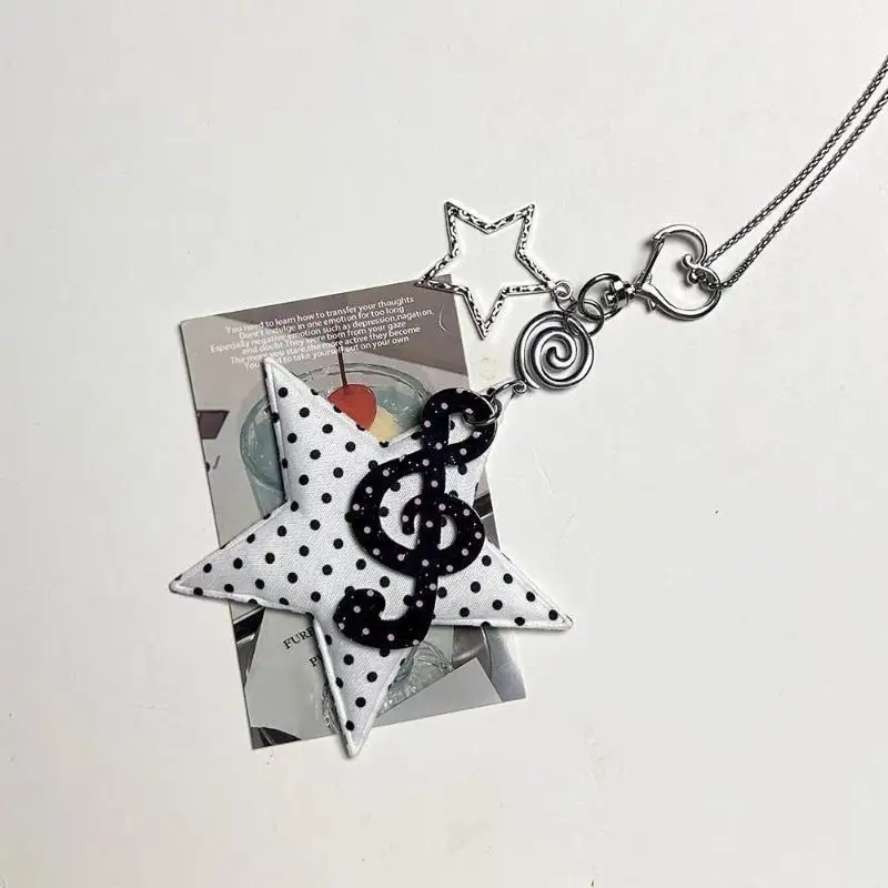 Korean Fashion Polka Dot Star Swirl Pendant Necklace Women Vintage Cartoon Harajuku Y2K Aesthetic Jewelry Women Keychain