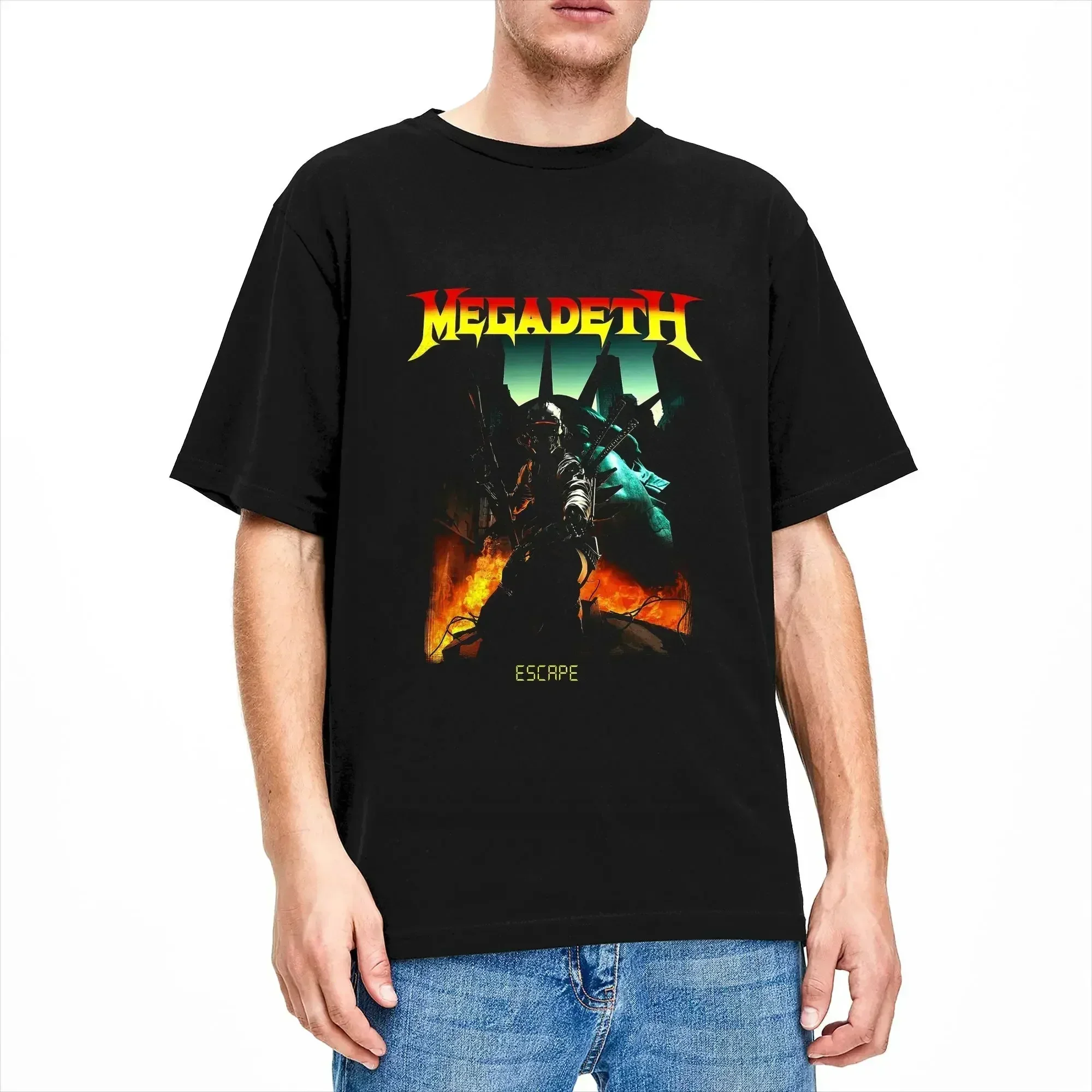 Megadeths T-Shirts Men MegaRock City Heavy Metal Creative Cotton Tees Round Neck Short Sleeve T Shirt Summer Tops