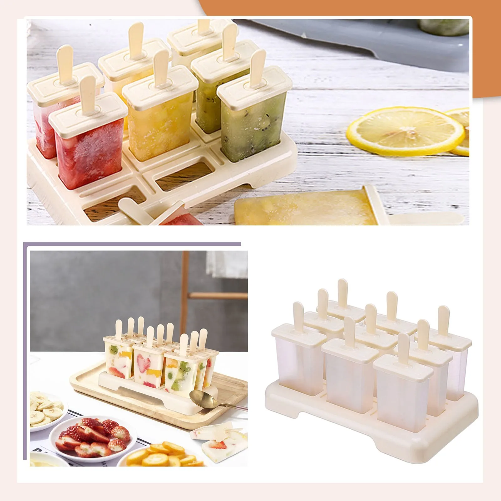Ice Cream Popsicle Mold DIY Ice Cream Machine Homemade Ice Box With Plastic Stick Ice-Lolly Mold Ice Cube Tray Kitchen Gadgets