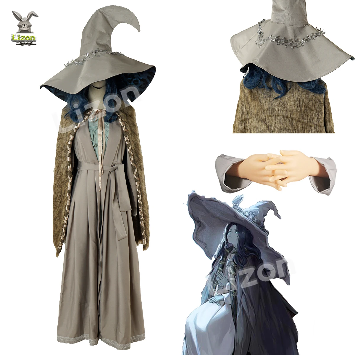 Ranni Cosplay Costume Role Play Clothes Witch Ranni Dress Clock Hat Ranni Cosplay Fake Hand