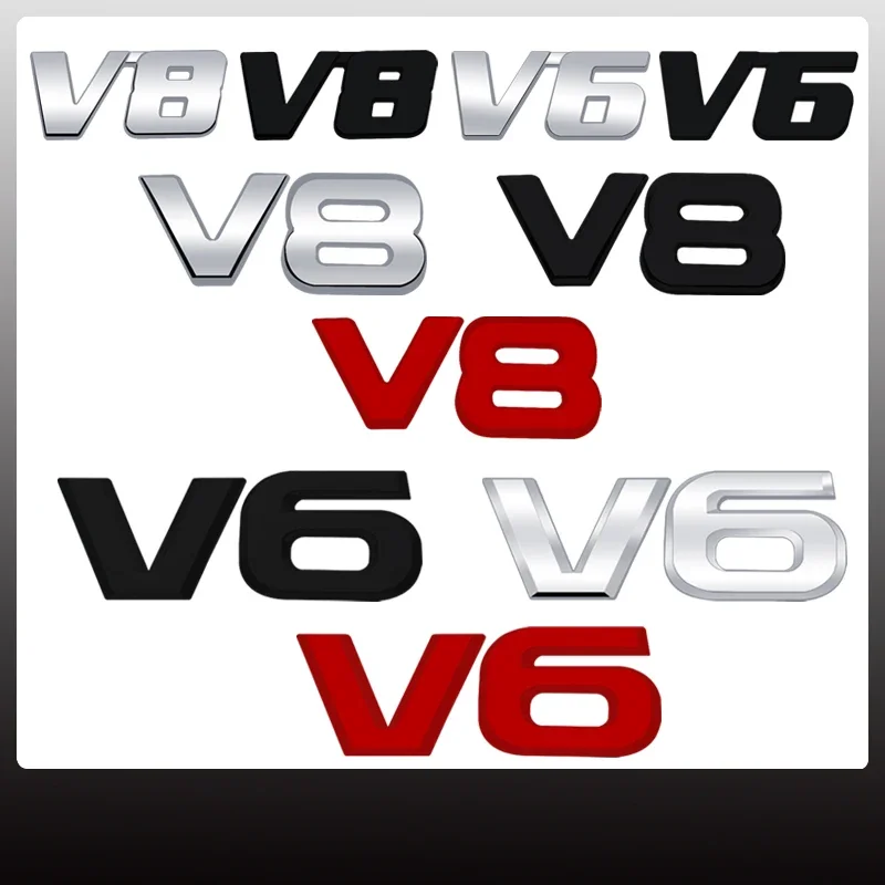 V6 V8 Car Badge Sticker For Subaru Mitsubishi Jeep Lexus Mazda Engine Display Logo Metal Trunk Emblem Decoration Accessories