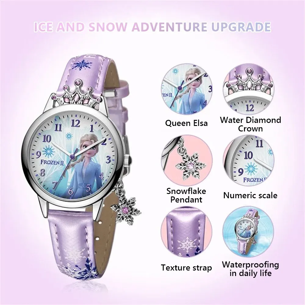 Jam tangan Disney, jam tangan Disney Frozen Elsa, jam tangan kuarsa gadis lucu tahan air, jam tangan elektronik dengan liontin, hadiah siswa Anime