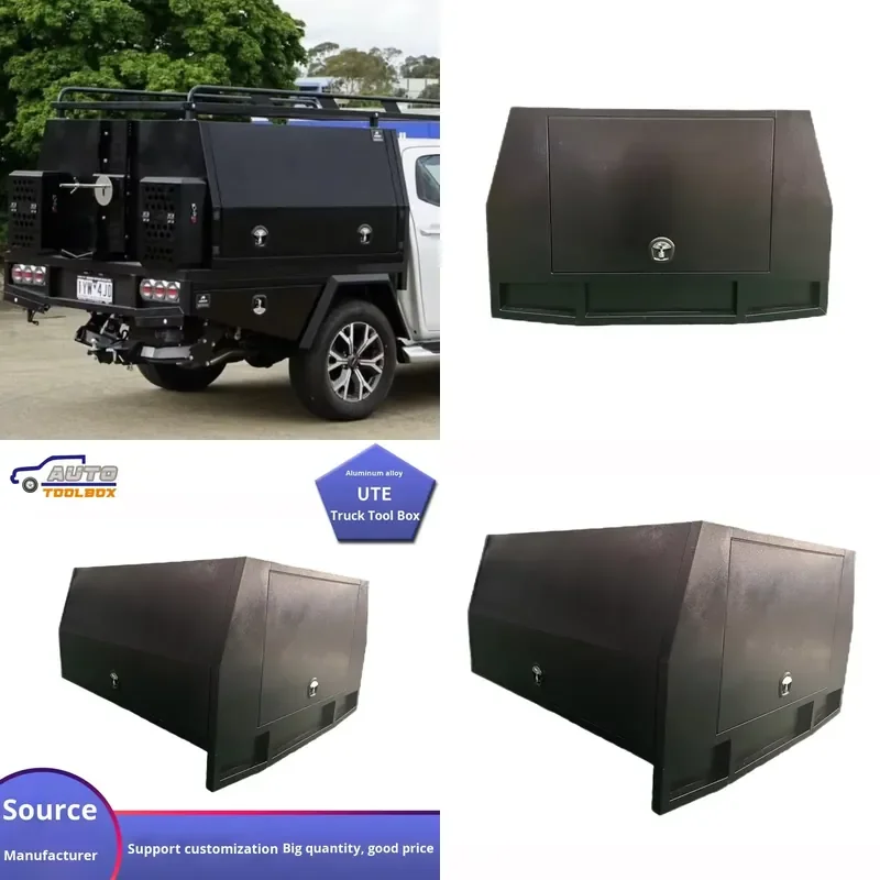 Tool Box Aluminum Black Powder Coated, Pattern Board Service Body Canopy, Heavy Duty Instrument Storage Case for Pickup Truck