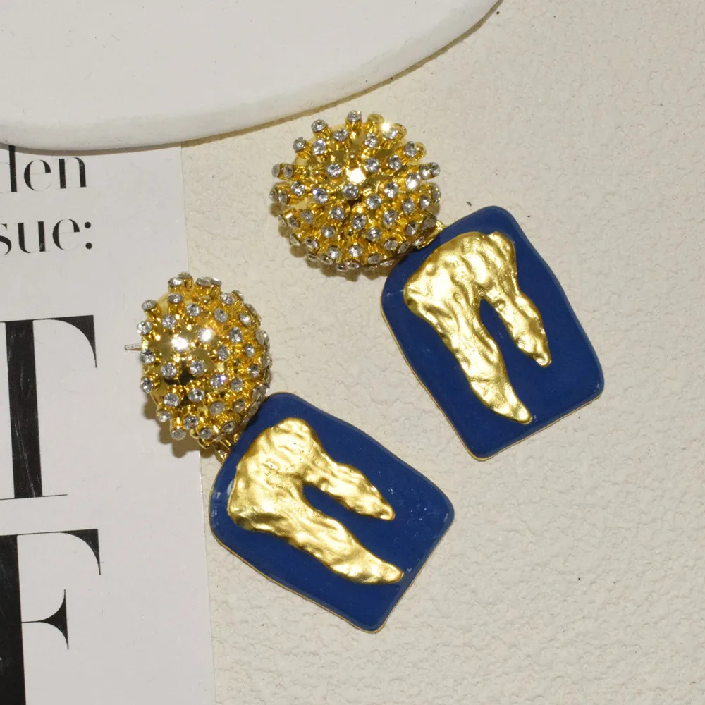 New Metal Blue Enamel Drop Dangle Earrings For Women Fashion Jewelry Vintage Ladys\' Statement Earrings Accessories