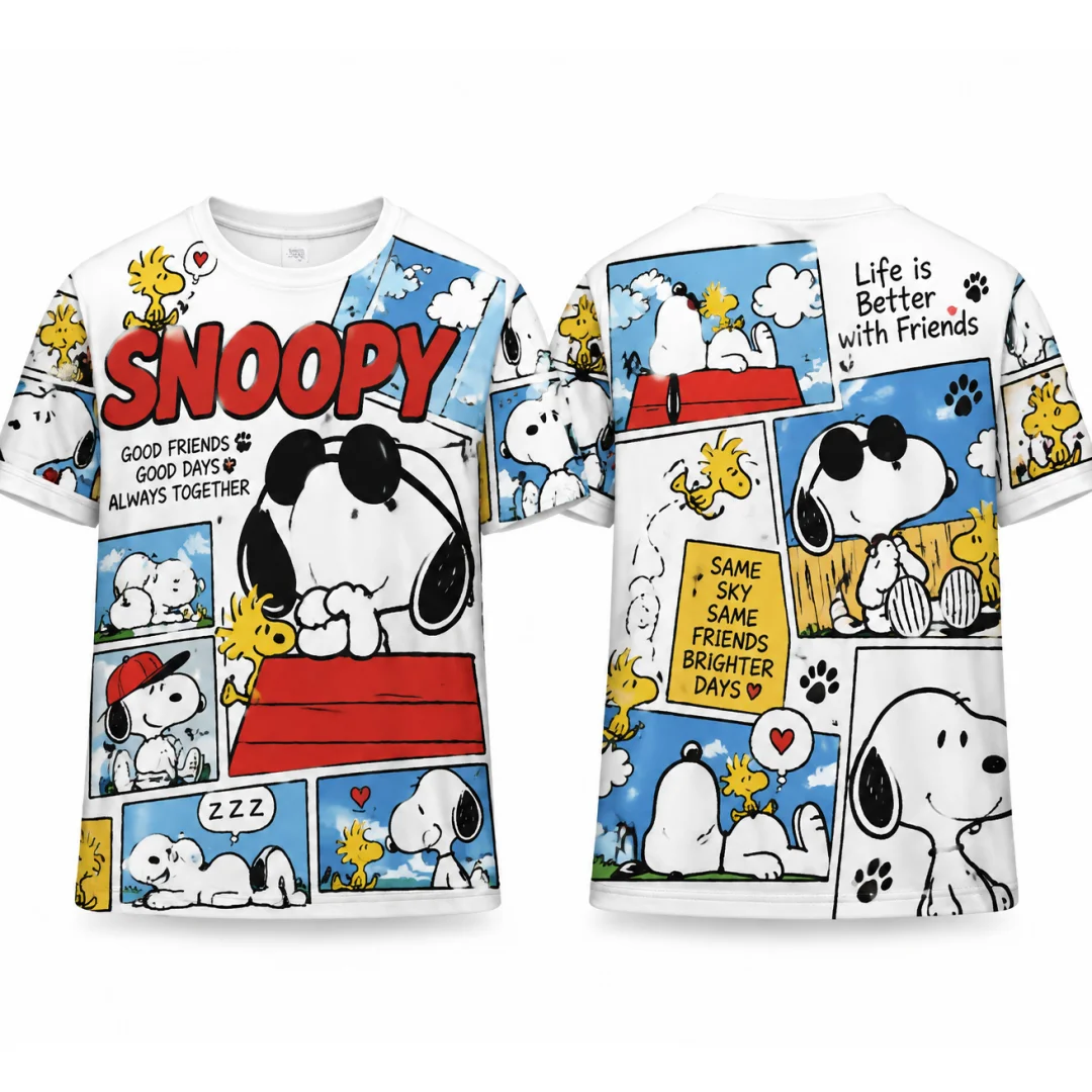 Snoopy Woodstock Skateboard Comic Collage T-Shirt Unisex Peanuts Cartoon Streetwear Short Sleeve Kids Tee Fan Summer Gift