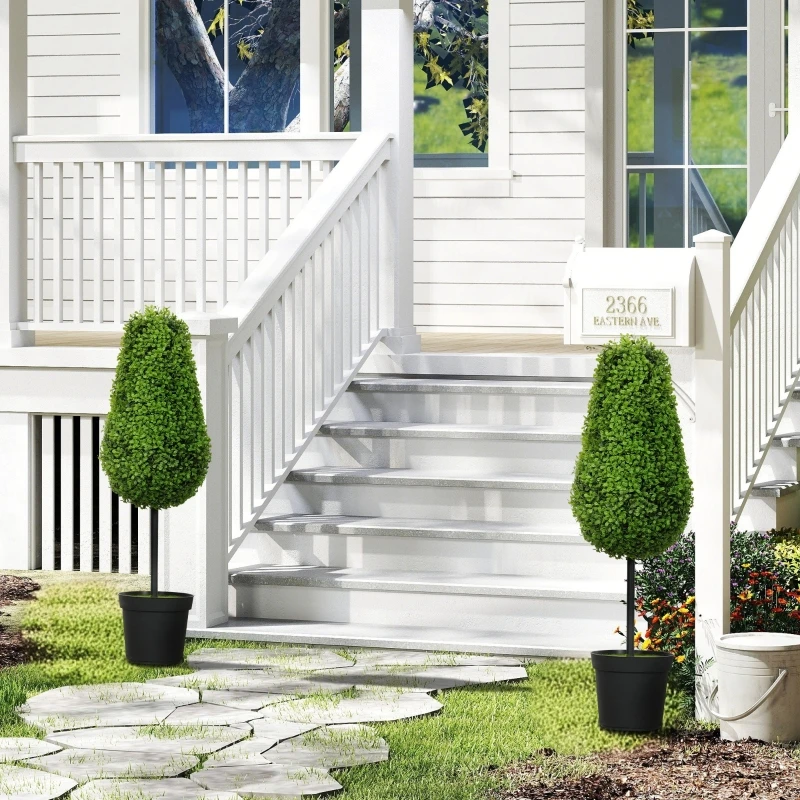 Juego De 2 Árboles Artificiales De Boj En Forma De Lágrima – 90 Cm, Plantas Artificiales De Plástico En Macetas, Decoración Moderna Para El Hogar — -70%, 356.98€ Coupon, from 152.99€ – 70% descuento – €152.99