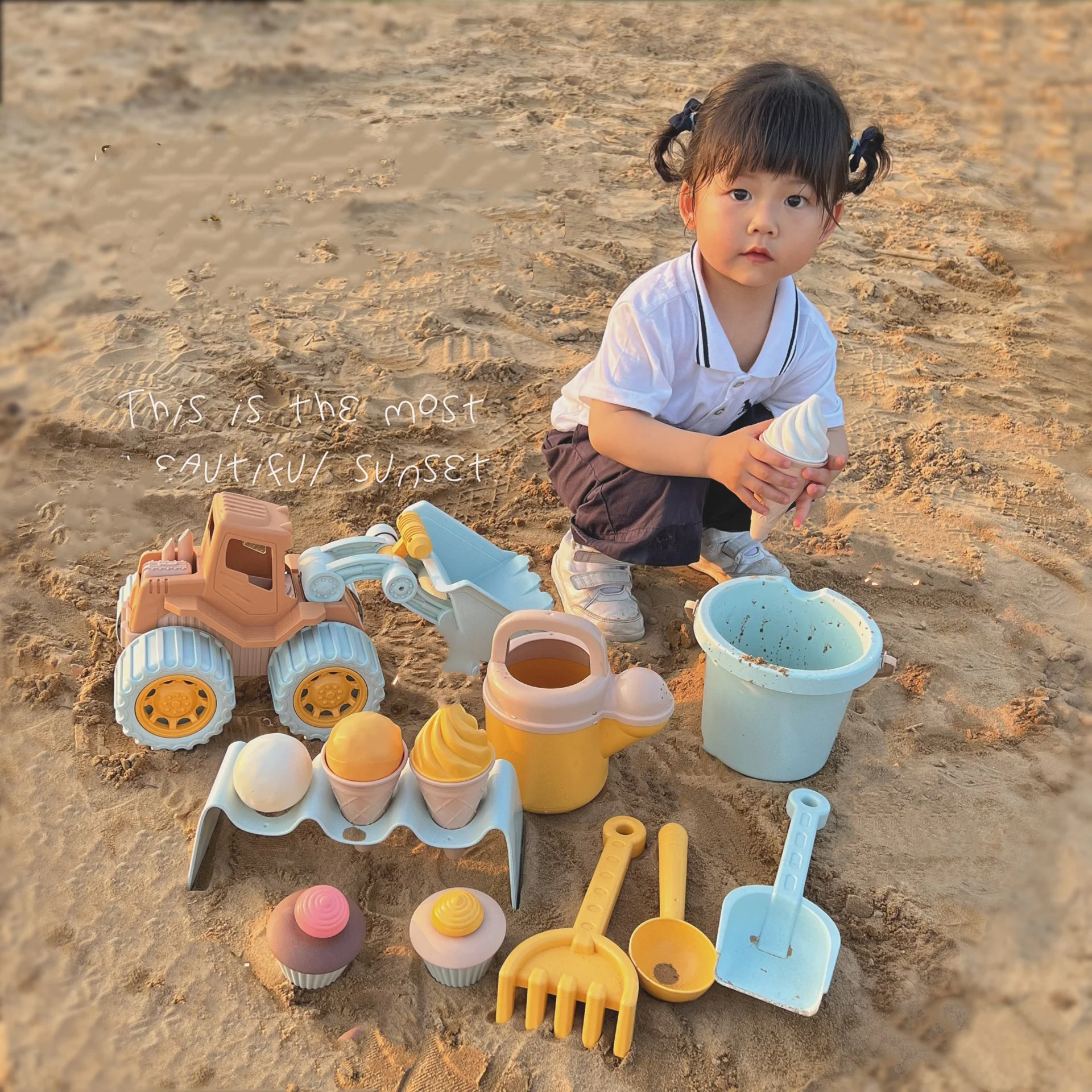 Beach Sand Toy Bucket Set With Digging Tools And Watering Can_voghion.com