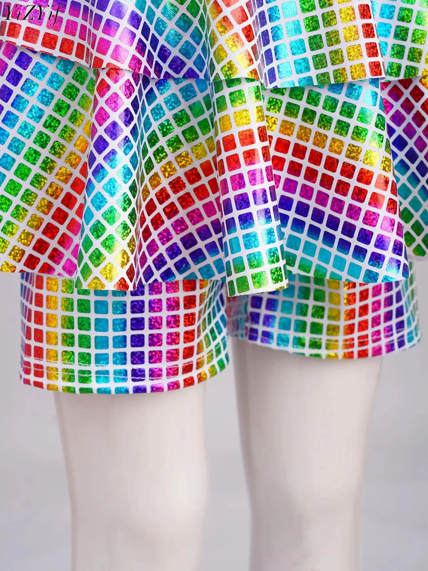 

Kids Girls Jazz Dance Skirted Shorts Elastic Waistband Shiny Metallic Plaid Culotte for Cheerleading Dance Performance Costume