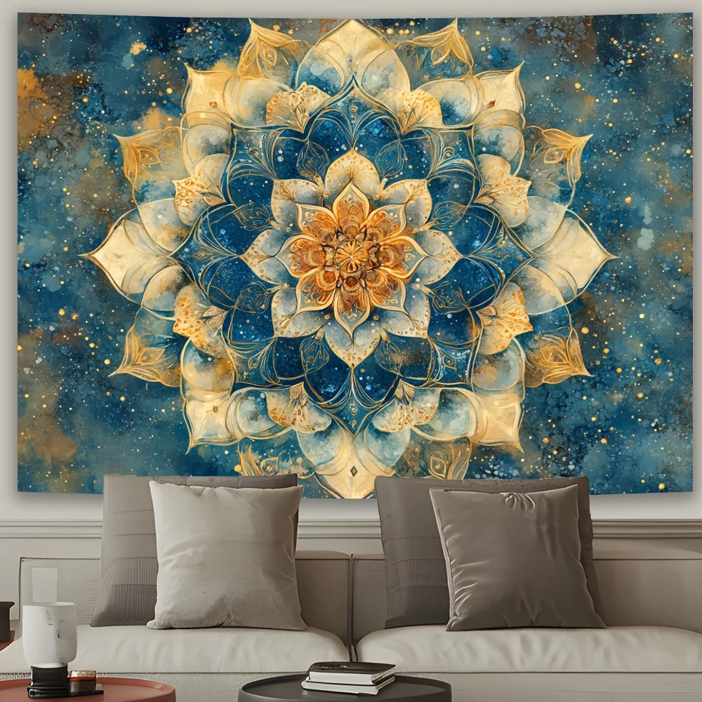 قطعة واحدة من نسيج ماندالا السماوي المرسوم يدويًا، قماش بوليستر، قابل للغسل في الغسالة، مناسب لتزيين غرفة المعيشة وغرفة النوم
