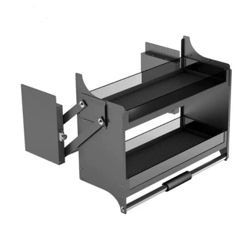 Kitchen Hanging Cabinet Lifting Basket Pull Down Upper Lower Seasoning Rack Double Shelf Storage Space Saving Organizer for