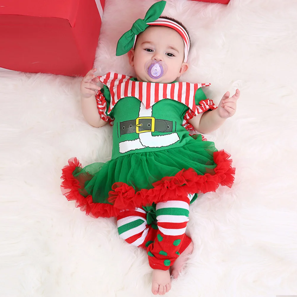 

1Set Baby Christmas Outfit Comfortable Breathable Clown Collar Dress Set 0-3 Months Baby Clothes Christmas Costume