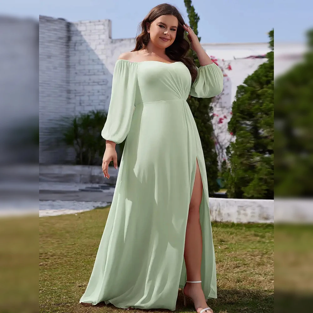 BAZIIINGAAA Party Dress Plus Chiffon Maxi Long One Shoulder Evening Dresses With Lantern Sleeves Evening dress