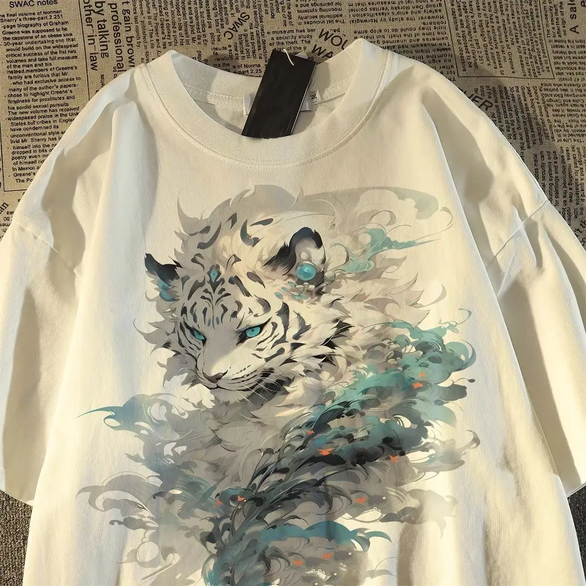 

Модная футболка с короткими рукавами в американском стиле ретро Cloud Tiger для женщин и мужчин, летние модные топы для пар в уличном стиле