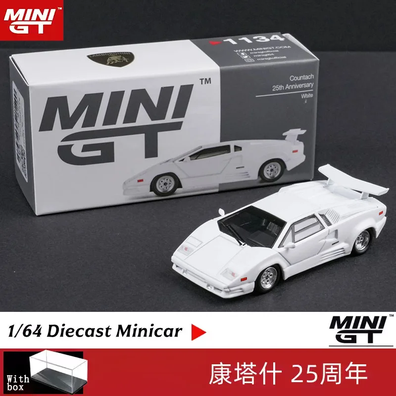 MINIGT 1/64 Alloy 1134# Countach 25th Anniversary White Super Sports Car Model Static Collection Decorated Holiday Gifts Toys