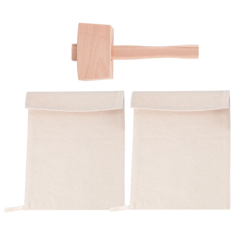 

Pack Of 2 Lewis Bags And 1 Piece Ice Mallet Set-Reusable Canvas Crushed Ice Bags With Wooden Mallet For Home Party Bar