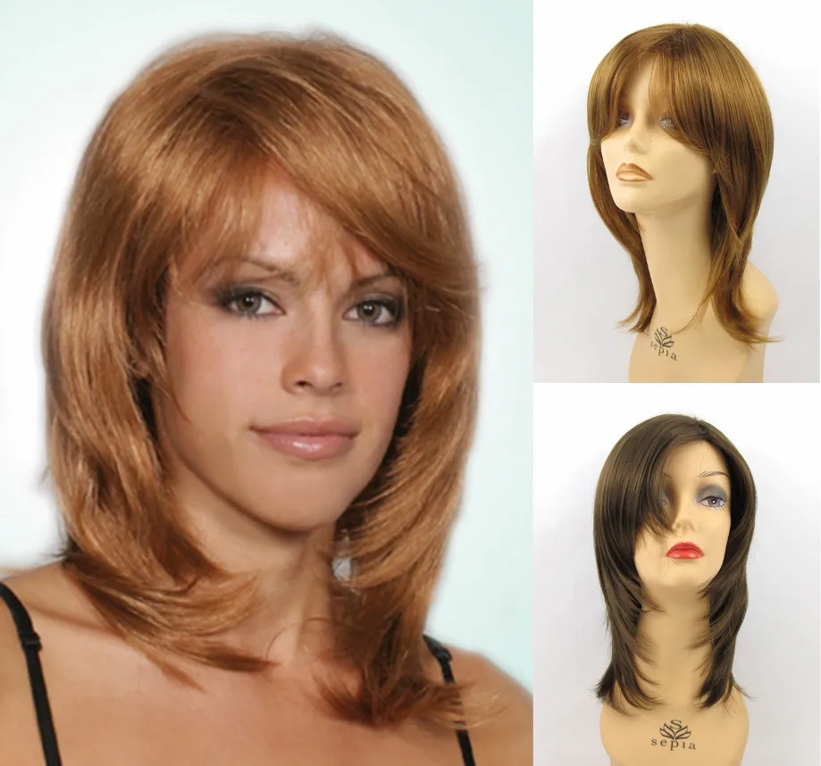 

WOMENS SHOULDER-LENGTH STRAIGHT FACE FRAMING WIG W/ LONG LAYERED BANGS KENDALL