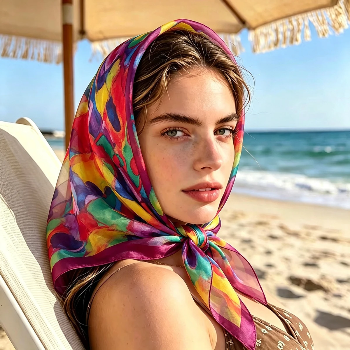 Modischer bedruckter quadratischer Schal, eleganter Damenschal, luxuriöser Hijab, Halstuch, Haarband, elegantes Bandana-Accessoire