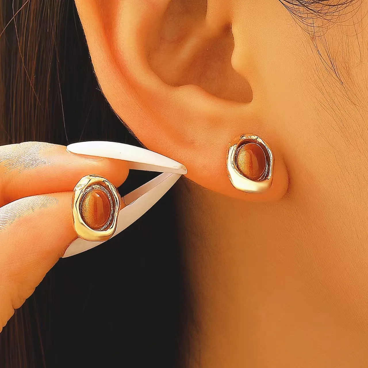 خمر القهوة اللون Waterdrop الراتنج وأقراط للنساء الفتيات الكورية المعادن غير النظامية هندسية القرط مجوهرات 2026 العصرية #3