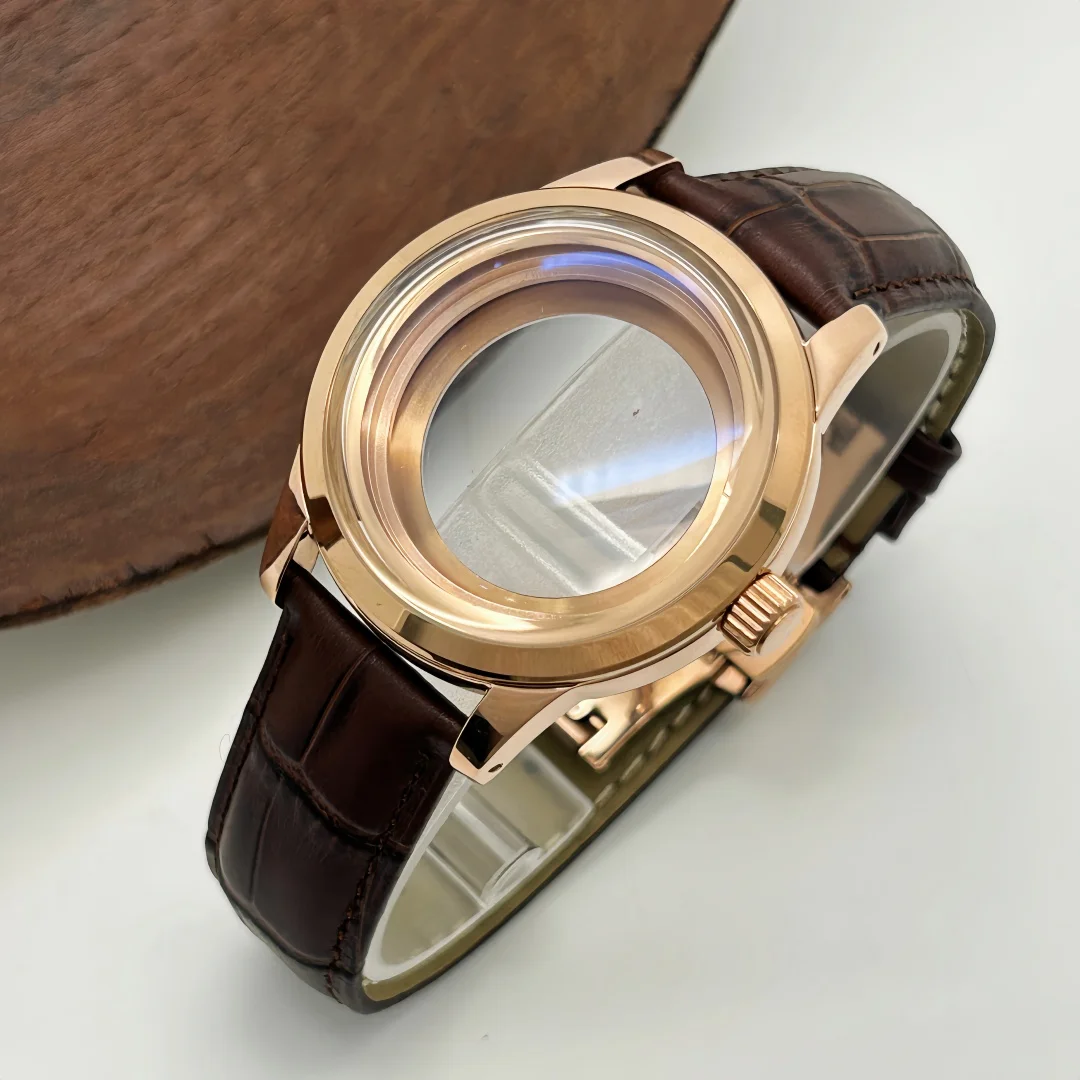 39mm Watch Case Butterfly Double Buckle Leather Strap Fit 31mm Dial Modification Accessories for NH34/NH35/NH36/4R/7S Movement