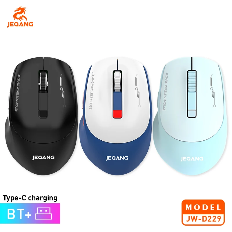JEQANG JW-D229 2.4G Bluetooth Ratón de carga 6D para juegos de modo dual