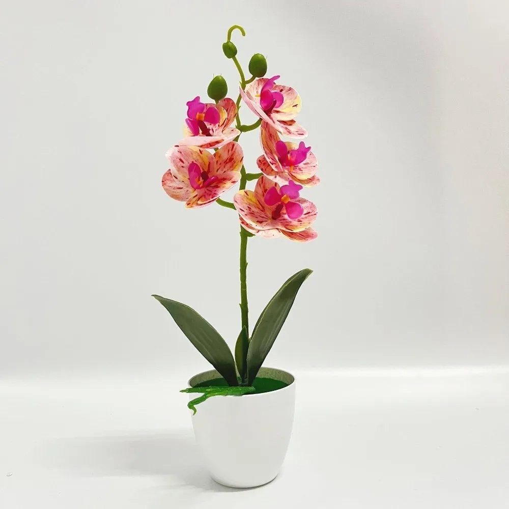 

New Pink Artificial Orchid Potted Flowers Multi-Bloom White Flower Pot Artificial Faux Plants Simulated Bonsai Home Decor
