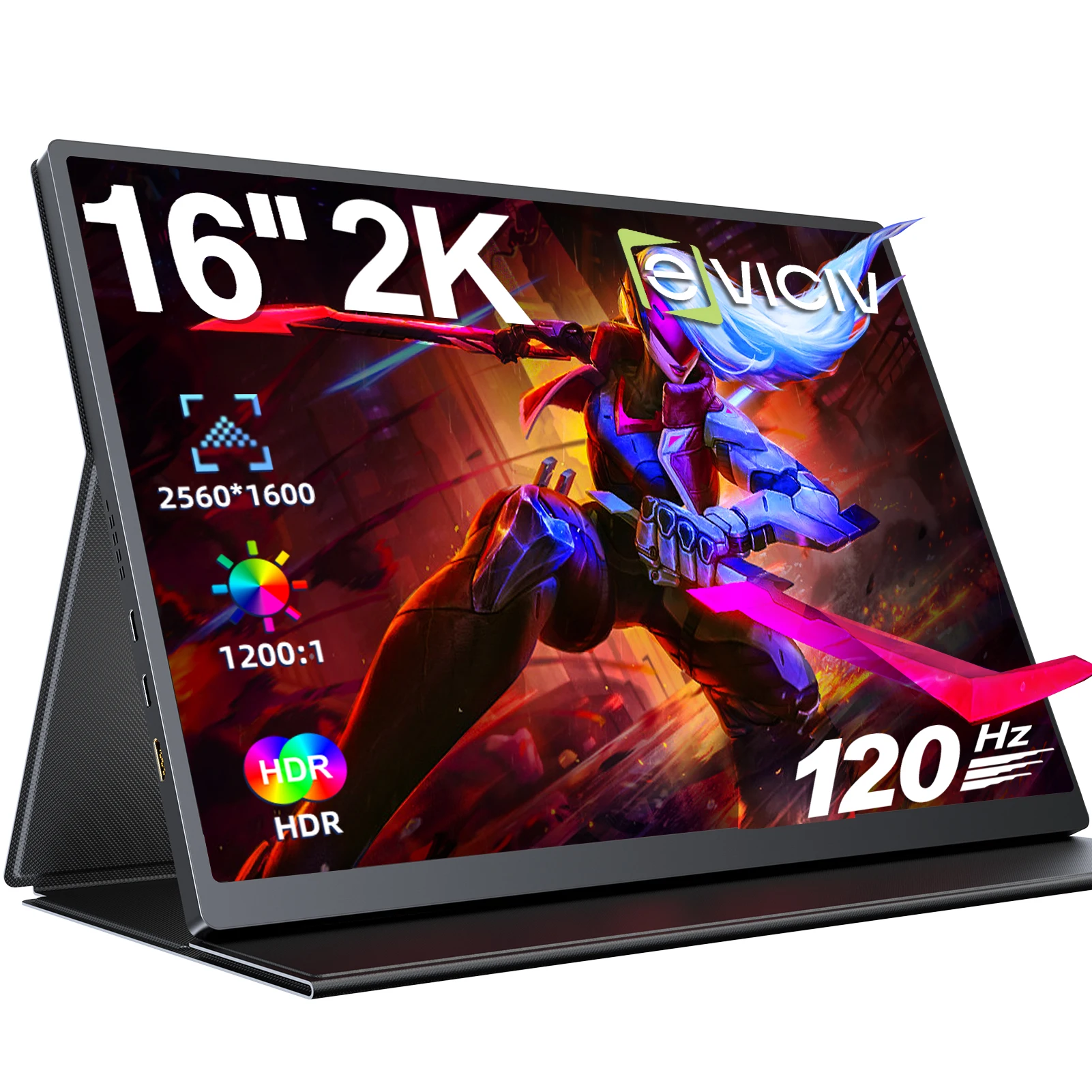 EVICIV 16 inch draagbare monitor 120Hz 2.5K QHD 2160x1600 105% sRGB HDR |   Tweede scherm USB-C HDMI reisdisplay voor laptop MacBook