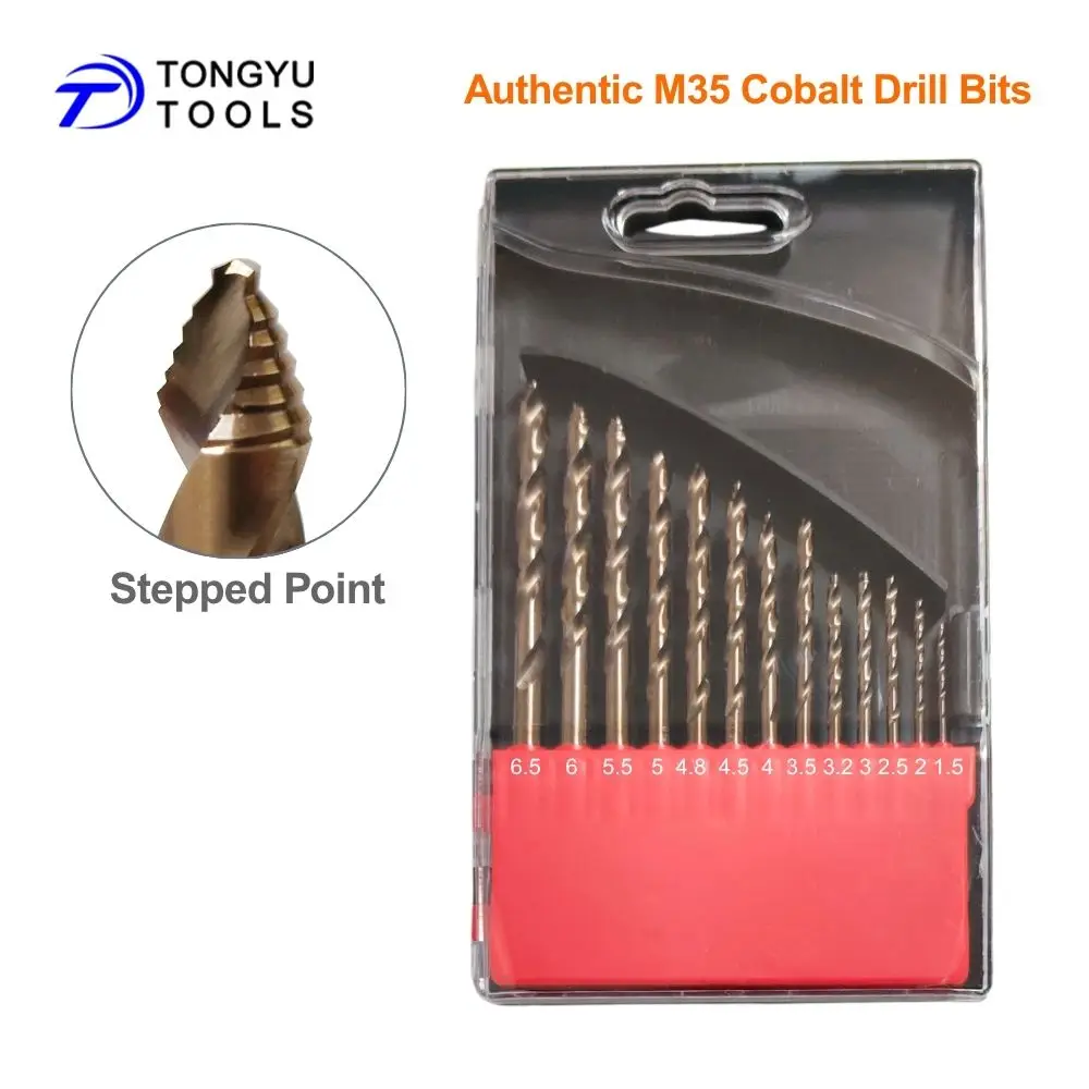 

M35 Cobalt Drill Bit Set HSS Co 5% DIN338 Twist Bits for Stainless Steel Hard Metals Stepped Point 13Pcs to 19Pcs