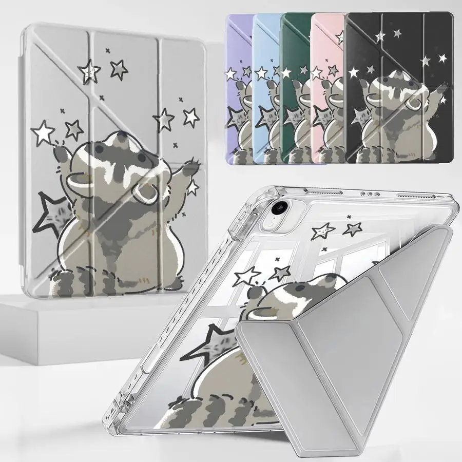 

Чехол для планшета с милым мультяшным енотом для iPad Mini 6 7 Pro 2025 Air 4 5 M3 M2 M4 11 дюймов Pro 11th 10th 9th 8th 7th 12.9 дюймов с держателем