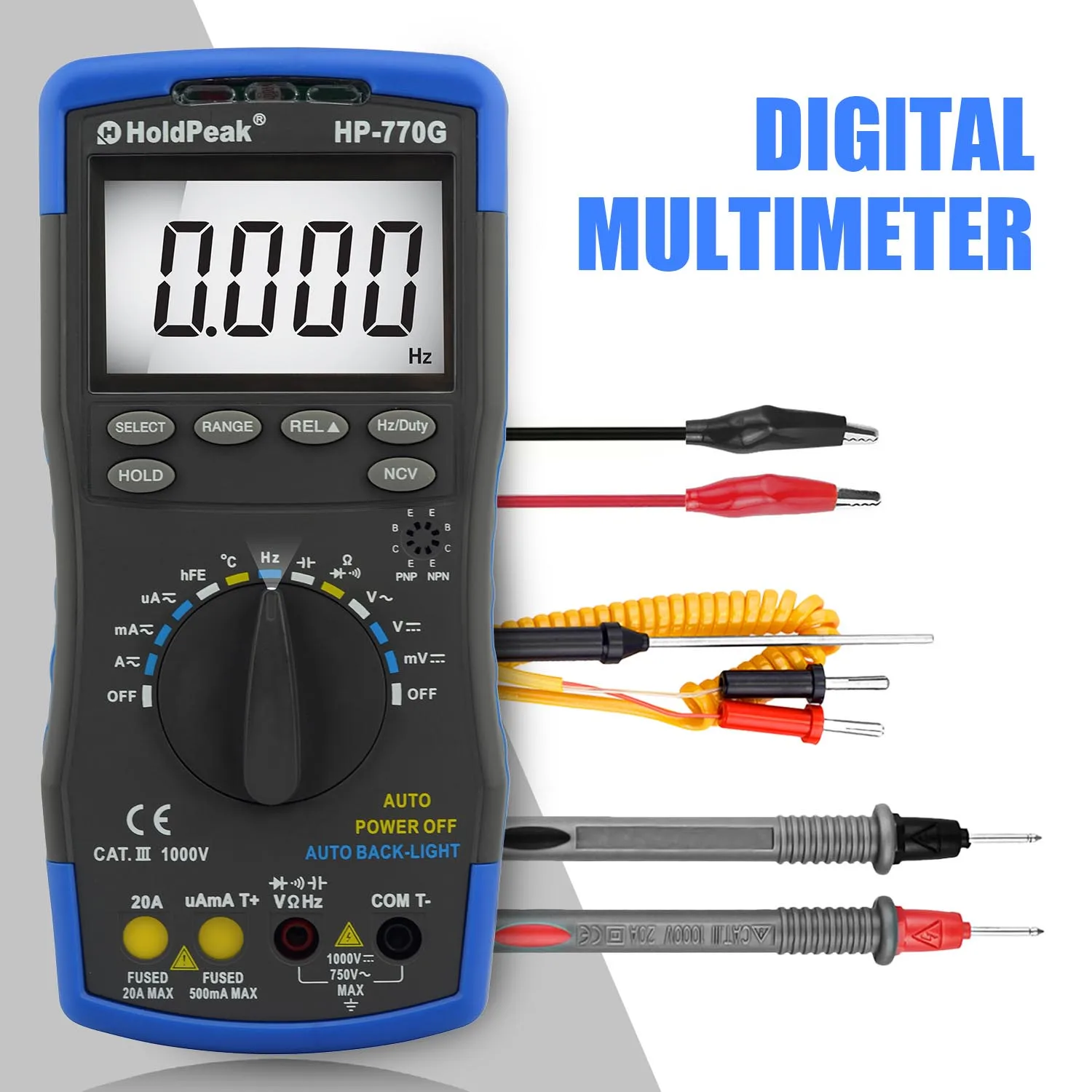 

4000 Counts Auto Range Digital Multimeter NCV Non Contact Voltage Tester AC DC Current Voltage Resistance Capacitance Temp